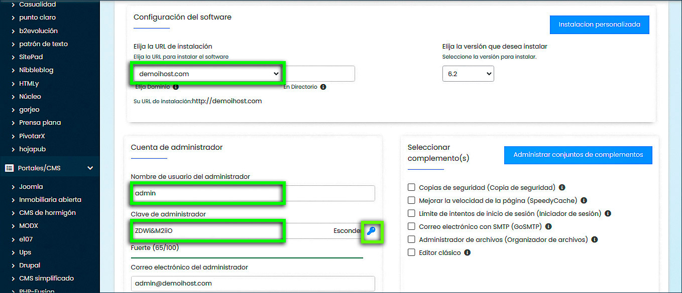 Formulario de instalación