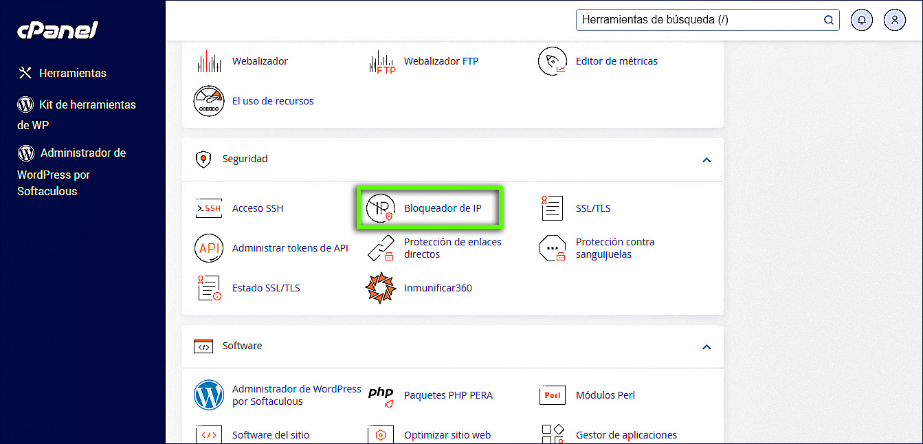 cPanel_Seguridad_Bloqueador de IP