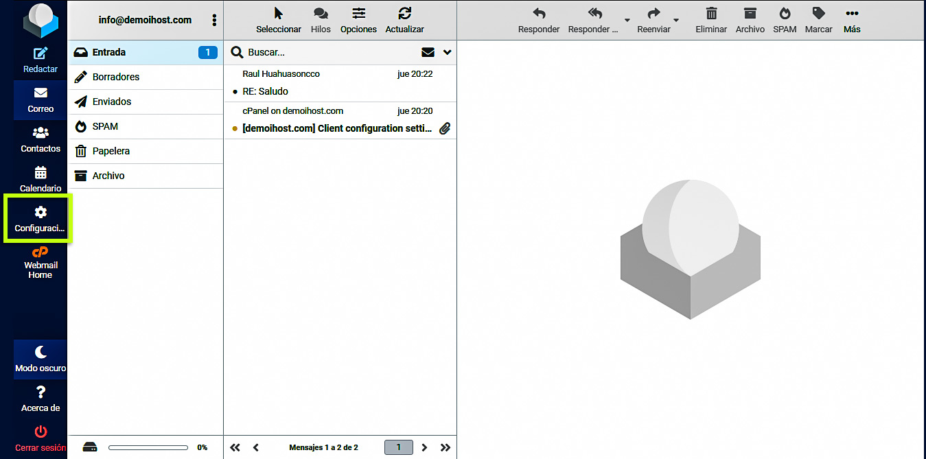 Bandeja de entrada roundcube