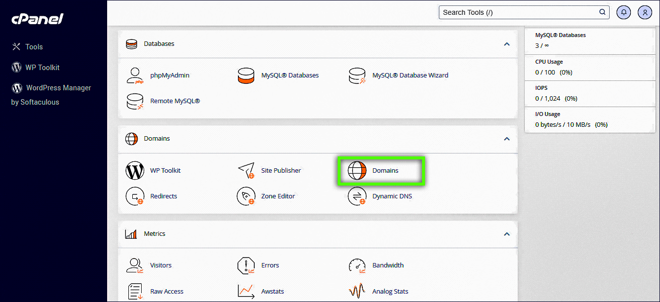 Apartado de Dominios Cpanel