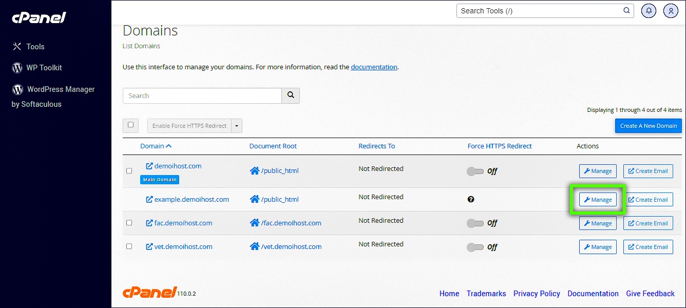 Administrar subdominio