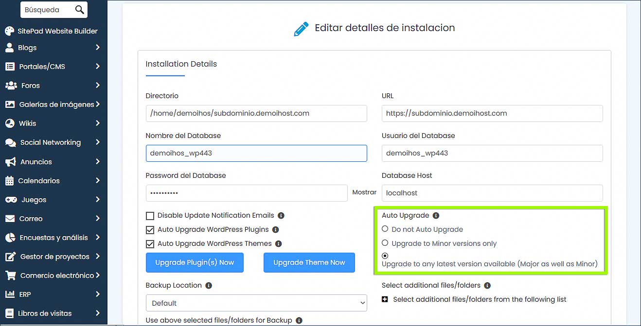 configurado para actualización automática