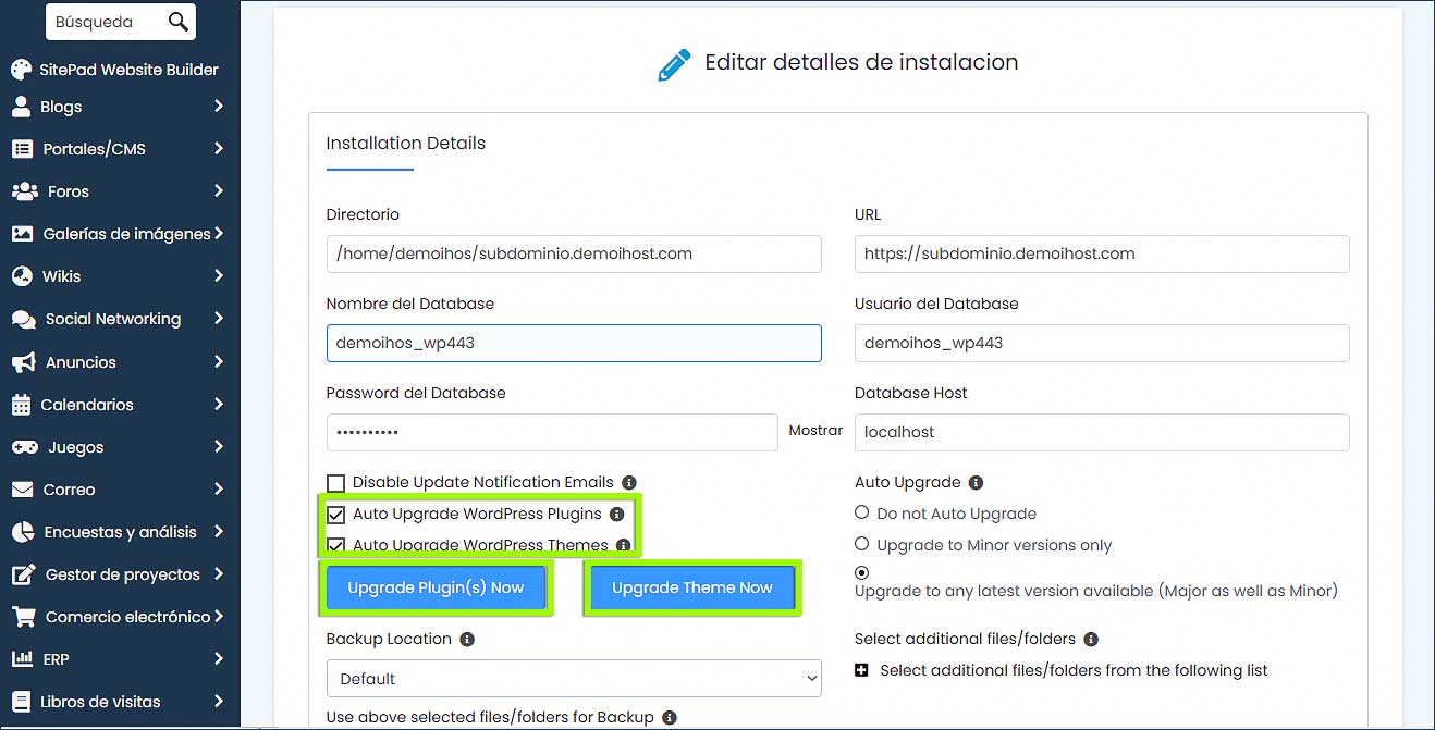 Actualización de plugins y theme
