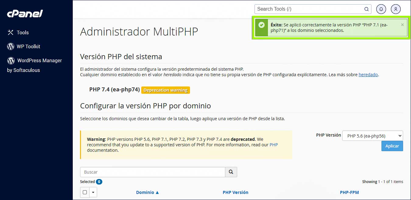 Cambios ejecutados correctamente
