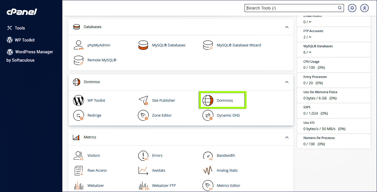 Ubicar-opcion-dominio-en-cPanel