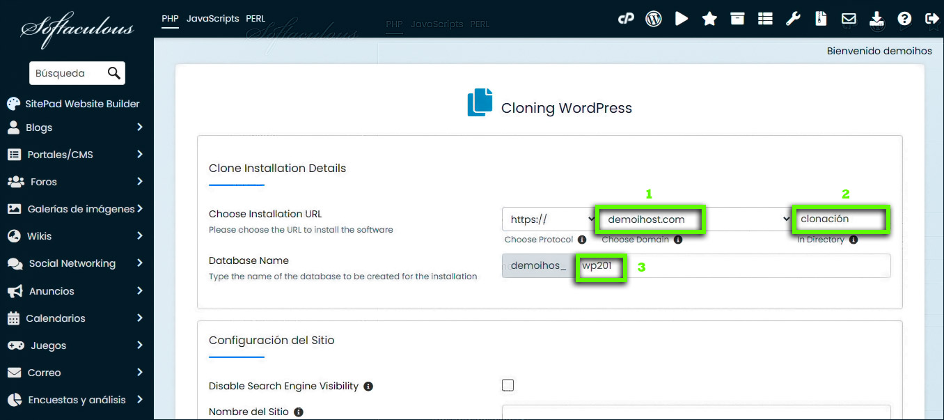 Detalles de la instalación de clonación