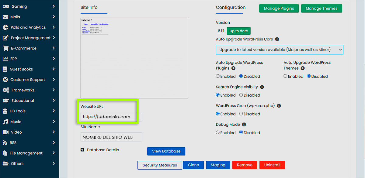 Administrador de WordPress - Cambiar URL del sitio