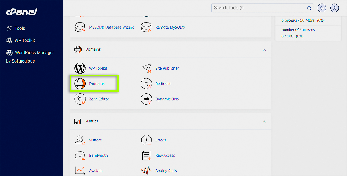 Apartado de Dominios Cpanel