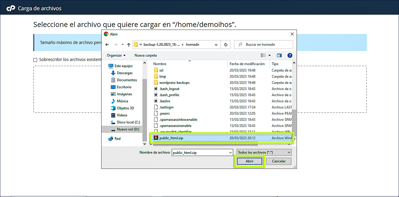 Seleccionar archivo public-html