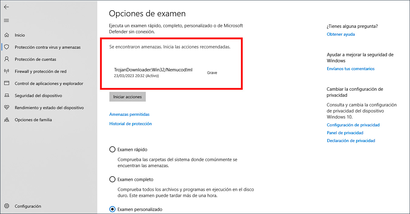 Amenaza detectada