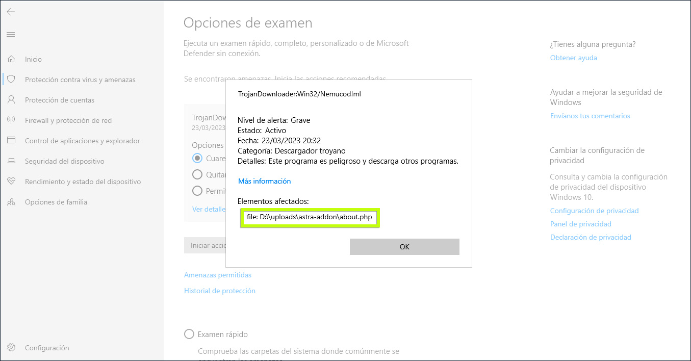 Detalles de malware