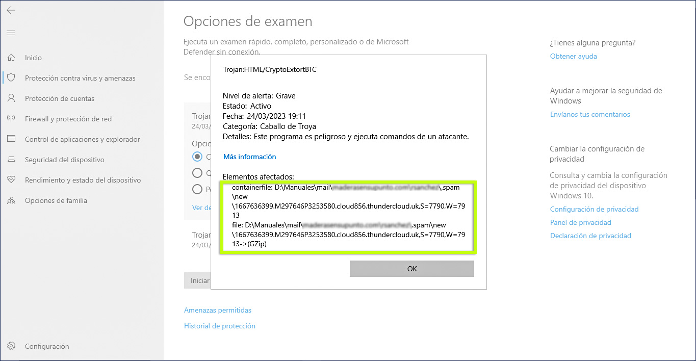 Virus en correo spam