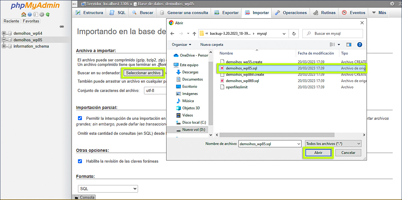 Seleccionar la base de datos
