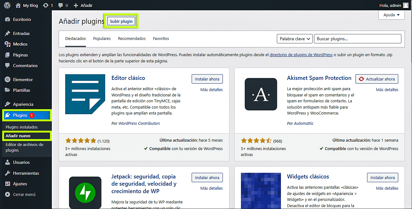 Instalar elementor Pro