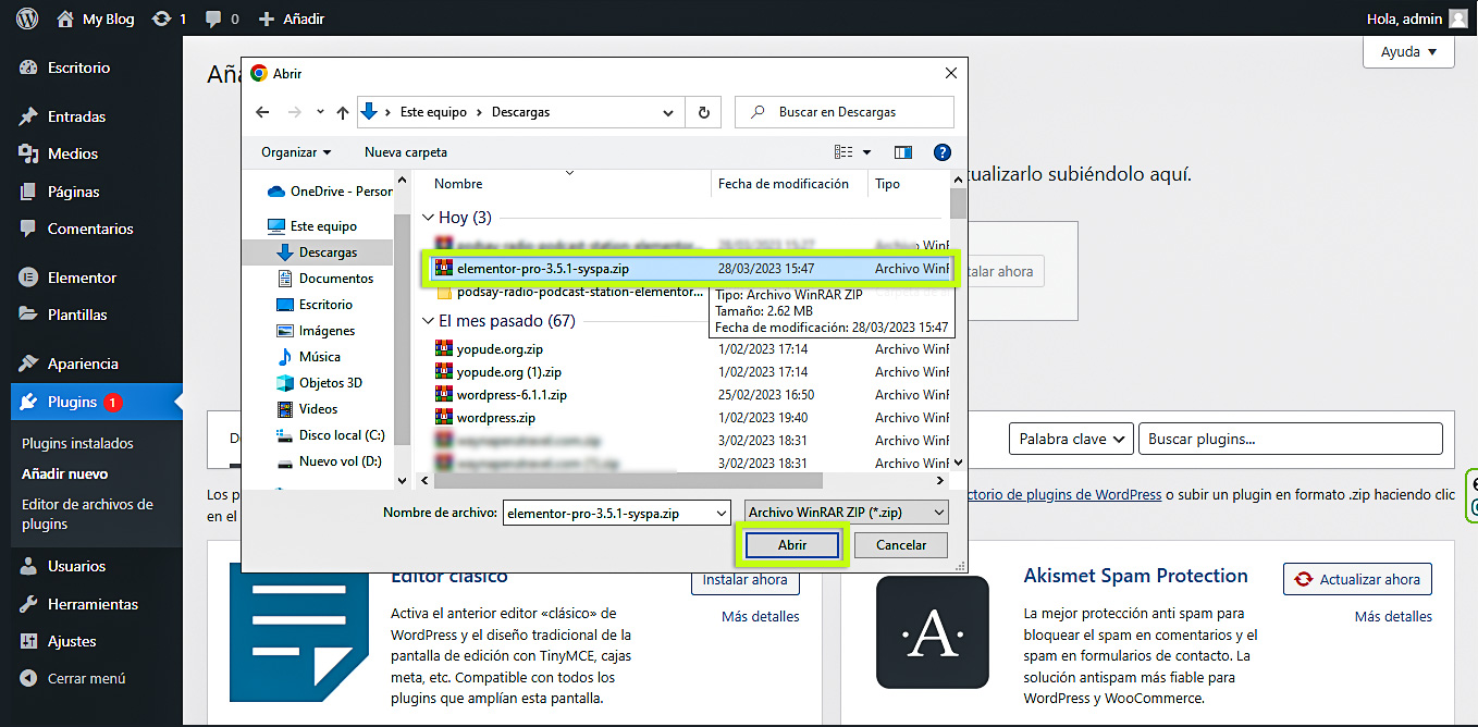 Subir Elementor Pro