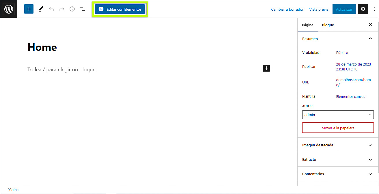 Editar con elementor
